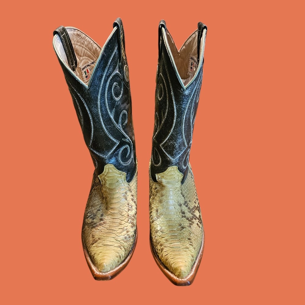 White‎ Diamonds Men 11.5 EE Python Snakeskin Western Cowboy Boots Snip Toe Black